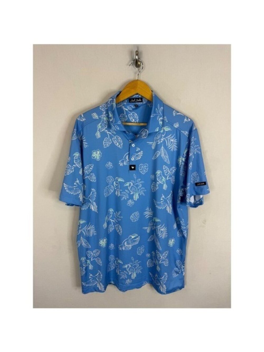 Bad Birdie Mens XL Blue Tropical Toucan Parrot Golf Polo Shirt Short Sleeve